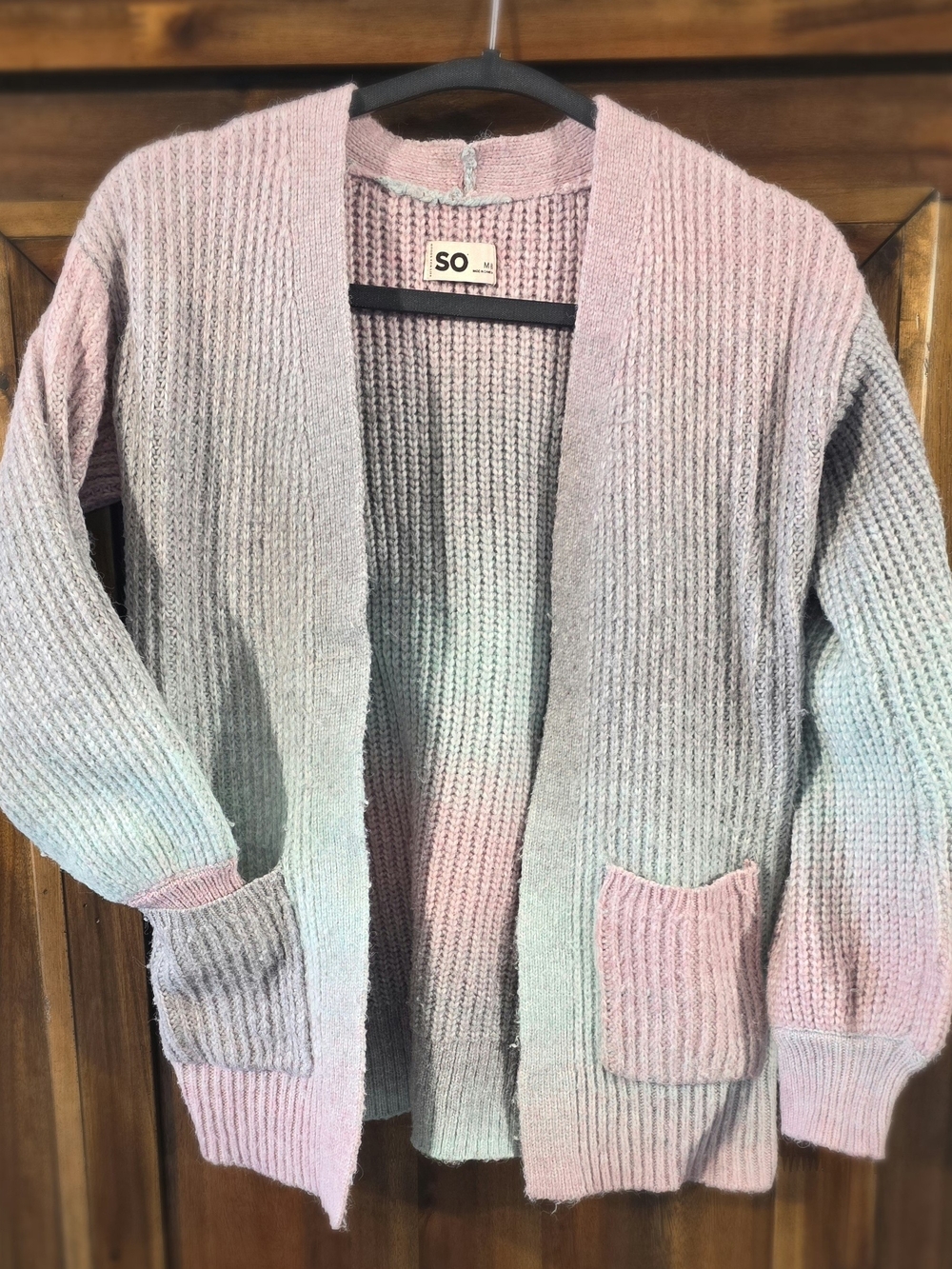 SO Pink & Mint Ombre Open-Front Women's Cardigan Sweater
